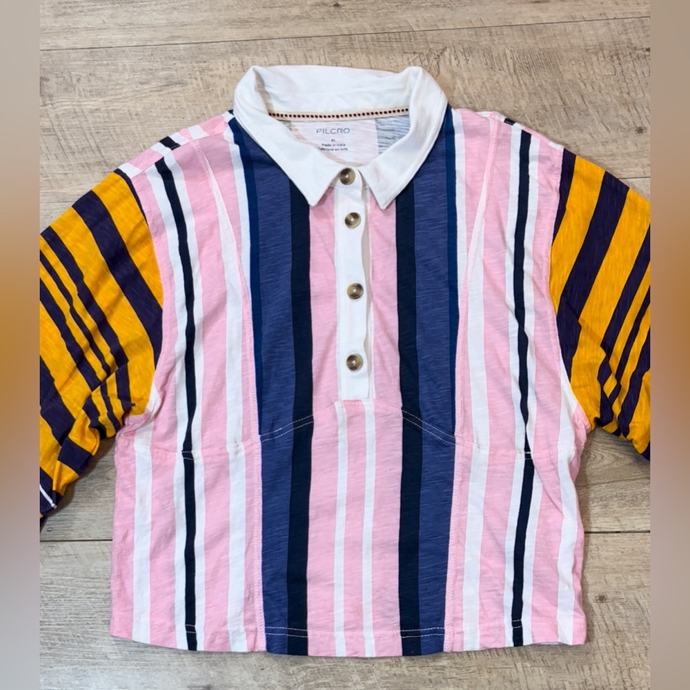 Anthropologie Pilcro Women’s Rugby Polo Wide 3/4 Sleeves Top Size XL - Picture 6 of 10